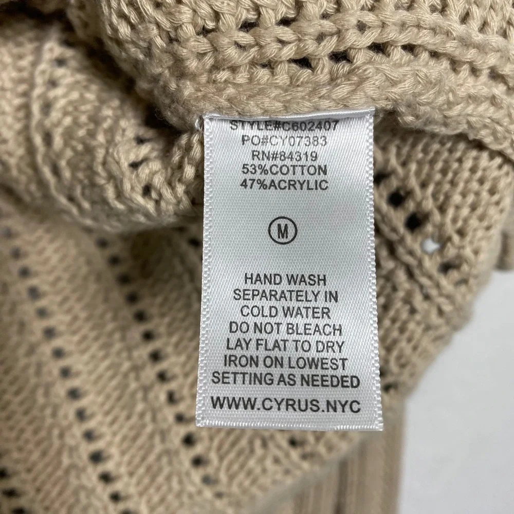 Cyrus‎ Tan Open Knit Sweater Medium Coastal Grandma Minimalist Neutral Casual